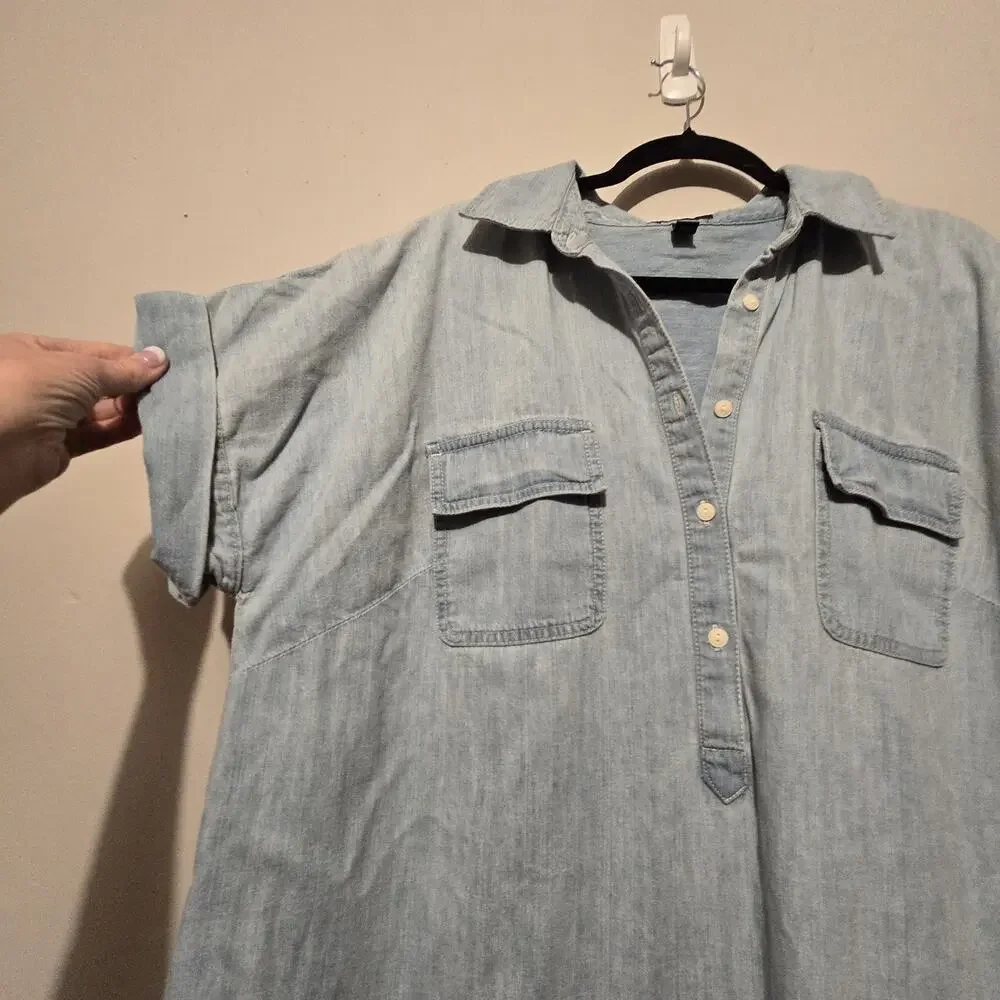 Chaps‎ NWT Chambray Shirt Dress Women's Plus 2X Blue Preppy Cottagecore Western